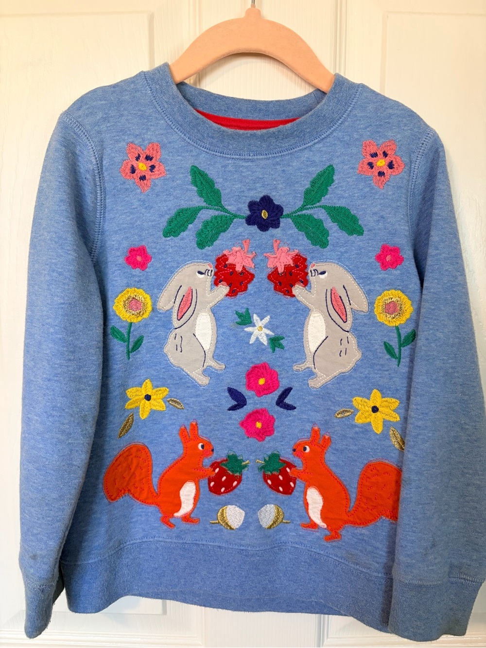 MB Blue Embroidered Bunny & Squirrel appliqué Sweatshirt
